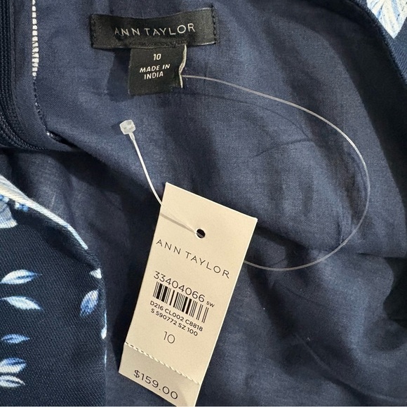 ANN TAYLOR NWT Linen Blend Seashell Navy Halter Dress Sz 10 Coastal Nautical - Picture 5 of 10